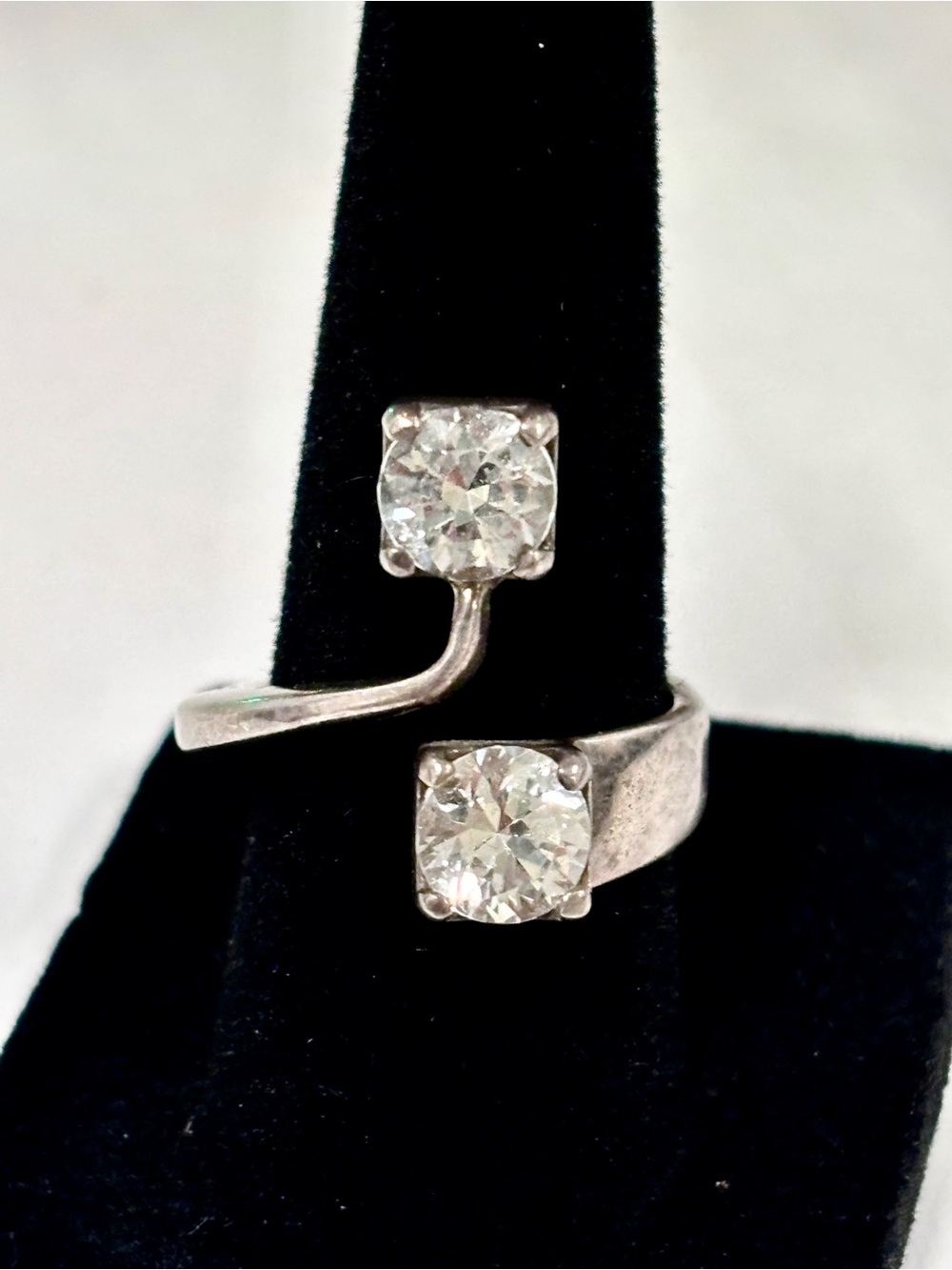 Vintage Isaac Cohen Swedish Modernist Sterling Silver Dual Toi et Moi Ring.